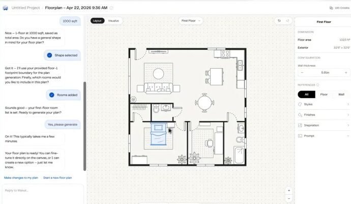 Design your home using AI, edit the floorplan with a prompt