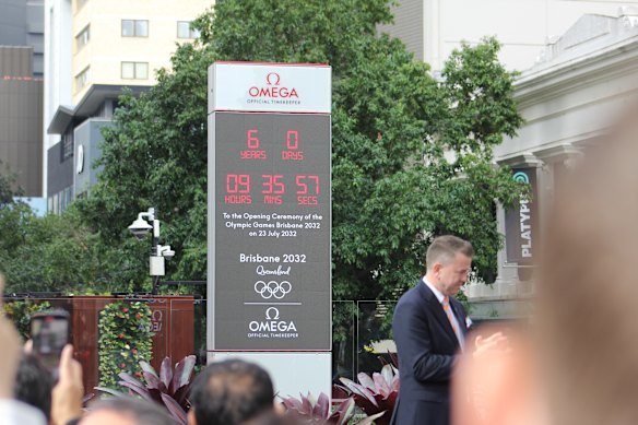 The Olympic countdown clock was unveiled at Queen Street Mall in Brisbane. 