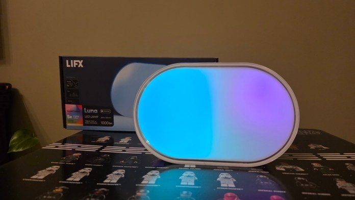 LIFX Luna lit up with a beautiful light blue color that transformed into a light purple light.