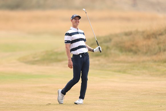 Australia's Cameron John plays a shot on the first hole on day three of the British Open. 