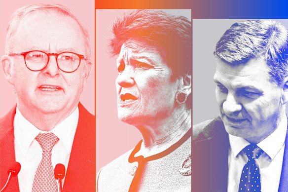 Prime Minister Anthony Albanese is ahead of One Nation's Pauline Hanson and opposition leader Angus Taylor as preferred prime minister. 