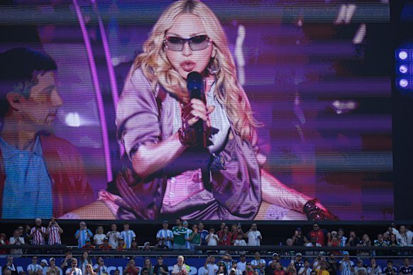 What a way to start! Madonna on the big screen during the halftime show.