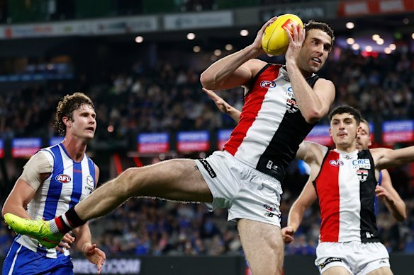 Max King in full flight during Sunday's game.