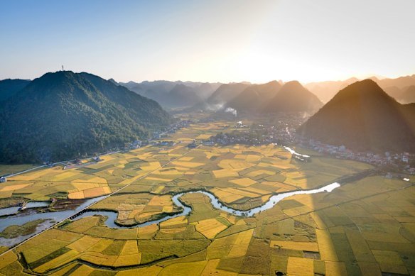 Rice fields and limestone karsts, Ninh Binh.