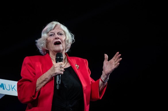 Ann Widdecombe speaks during the Reform UK 2024 National Conference.