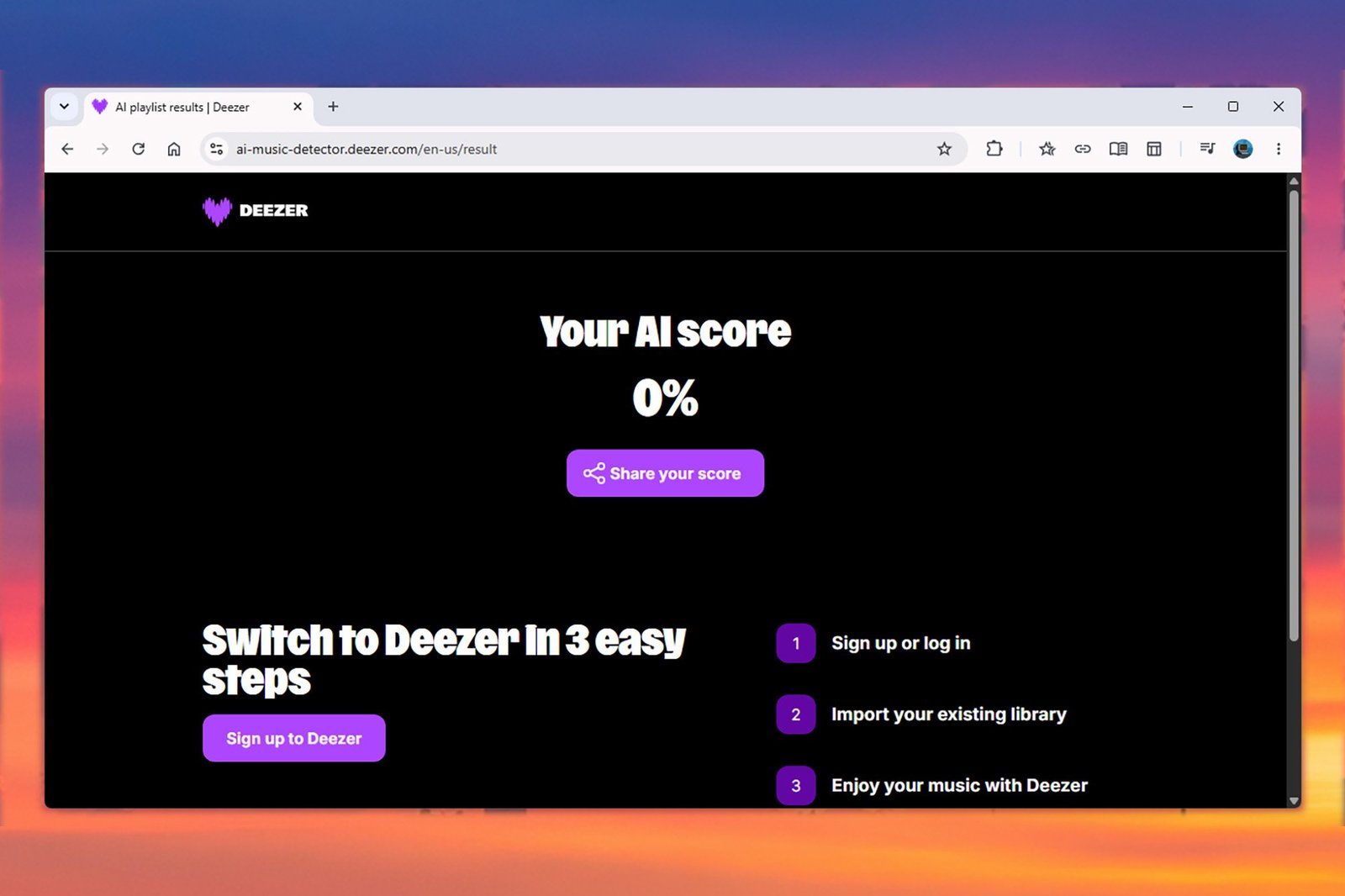 A screenshot of the AI song detector plugin score
