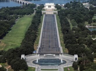 Drained Reflecting Pool Reveals Trump’s ‘Blue American Flag’ Cladding Now Closer to Gray
