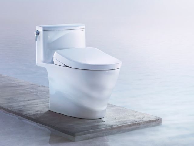 Toto Washlet S7A bidet in a toilet, surrounded by water