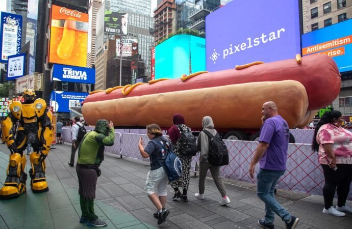 How many hot dogs could fit inside the world’s largest hot dog sculpture? We did the calculations.