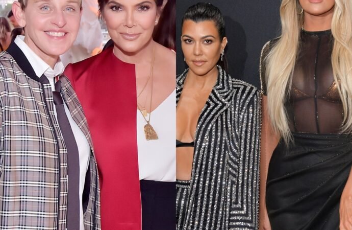 Khloe Kardashian and Kourtney Kardashian react as Ellen DeGeneres pays tribute to her late grandmother