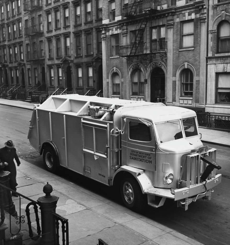 A New York City Department of Sanitation truck in New York City, USA, circa 1940.