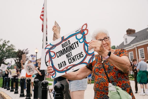 Protesters against AI data centers demonstrate in the US