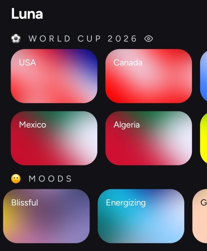 Screenshot of the LIFX app showing the Luna device and a variety of color options. There are special colors only for the World Cup.