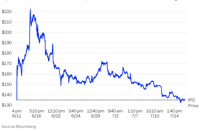SpaceX falls below its IPO price of $135 for the first time since its debut