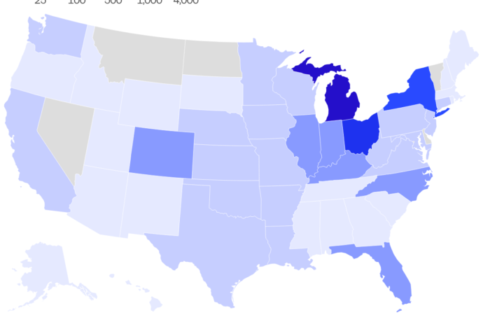 This map shows parasitic diarrhea hotspots in the U.S., with five states recording the largest spikes in confirmed cases.
