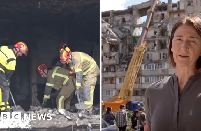 Ukraine: Russian attack leaves gaping hole in Kyiv building