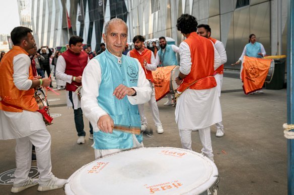 Drummer Satish Gaikwad is delighted to play drums to welcome the Prime Minister.