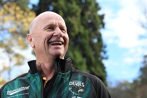Ken Hinkley on his first day as coach of the Tasmania Devils.