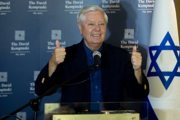 Republican Senator Lindsey Graham, photographed at a news conference in Tel Aviv last year, was praised as one of Israel's best friends.