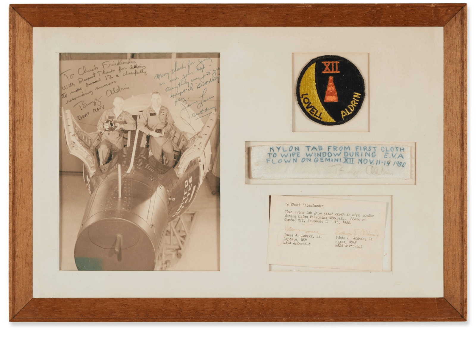 a frame with a certificate and a piece of cloth