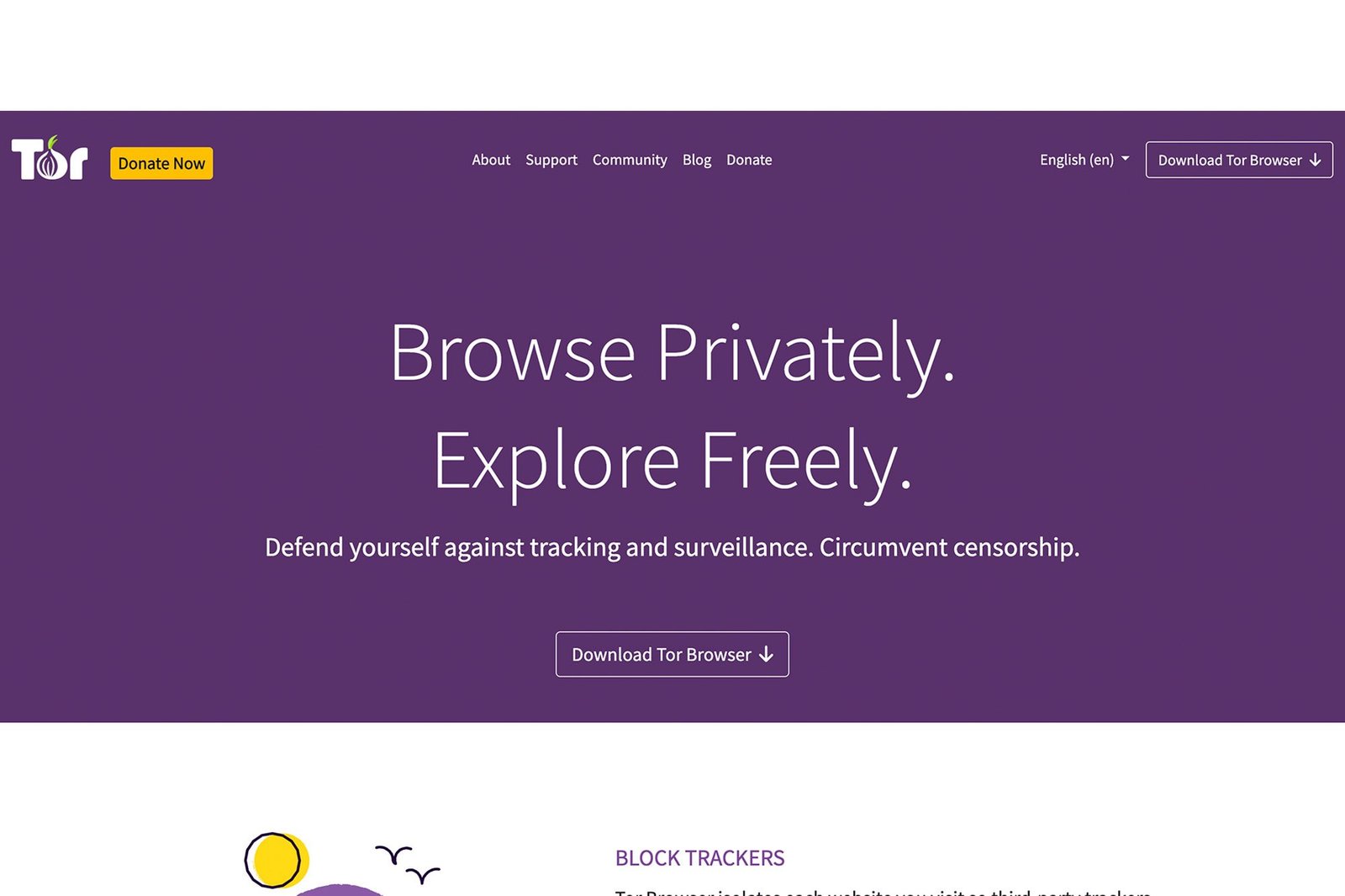 Screenshot from the Tor Project website