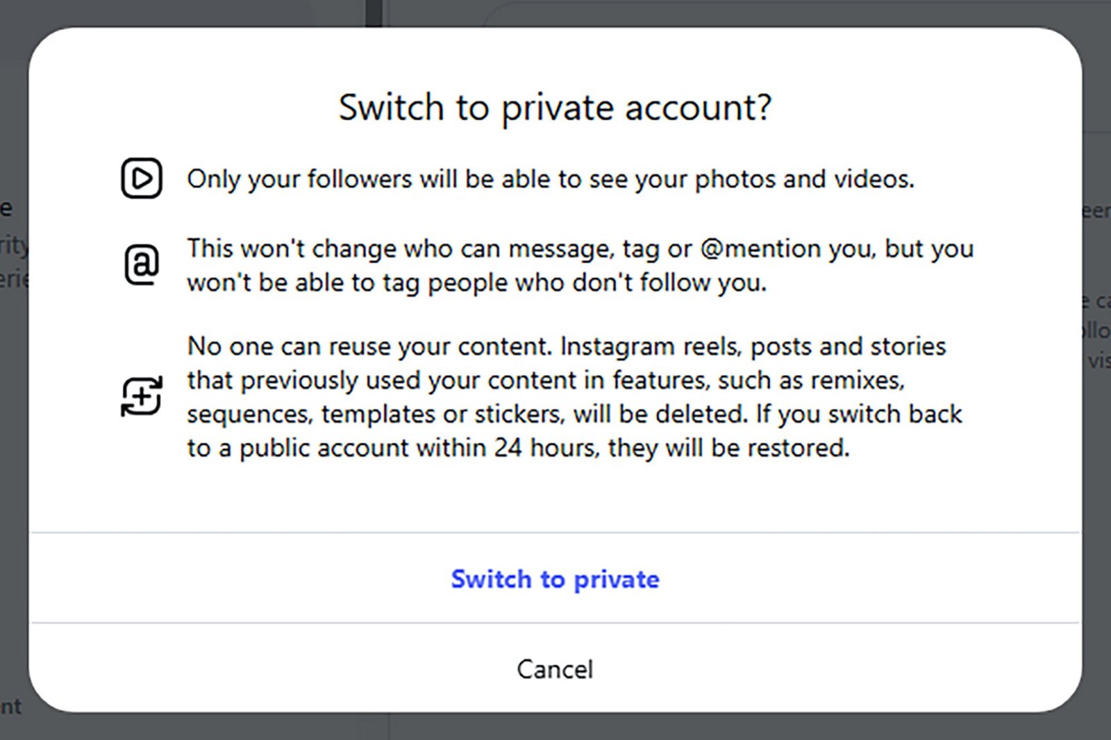 A screenshot of privacy settings