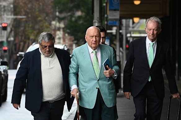Alan Jones outside the Downing Centre Local Court on Monday.