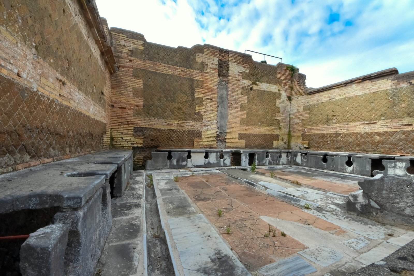 Photograph of an ancient Roman latrine.