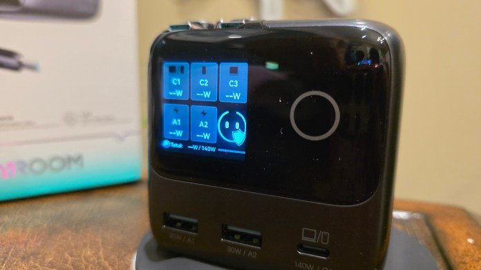 Front photo of the power charger showing all the ports ready to power on.l