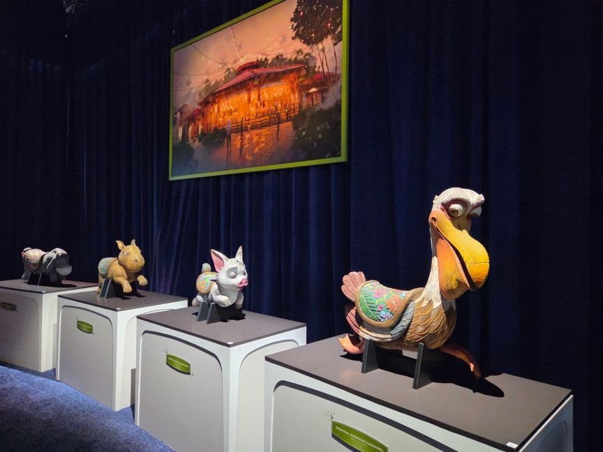 Hand-carved animals for the Tropical Americas carousel.