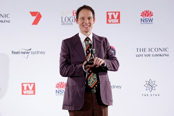 Guy Montgomery with the Graham Kennedy Award for most popular new talent in 2025. This year, Guy Montgomery’s Guy Mont Spelling Bee is nominated for Best Comedy Entertainment Program.