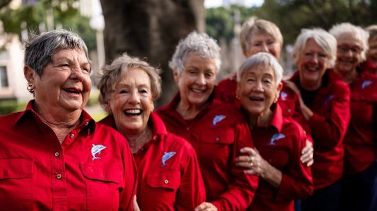 The Ballina babblers warming up for the big race at Hyde Park on Saturday. Their matriarch is Anne “Anna” Sharpe (far left). 