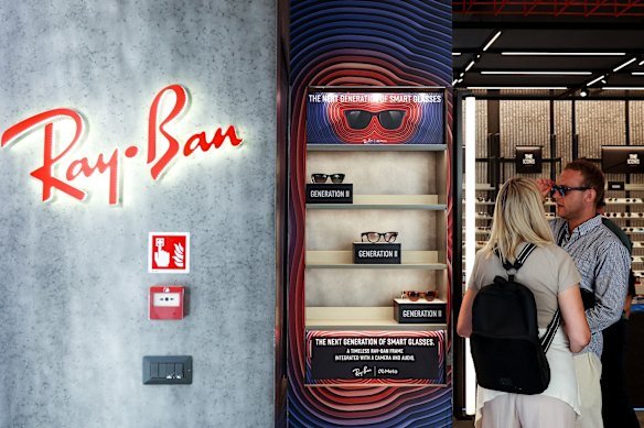 Ray-Ban Meta smart glasses in a Ray-Ban eyewear store in Rome.