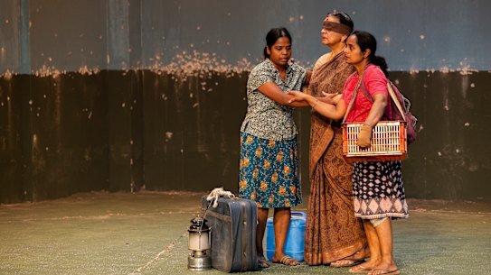 Kalieaswari Srinivasan, Anandavalli and Nadie Kammallaweera in a scene from The Jungle and the Sea.