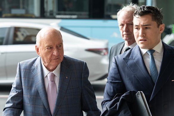 Alan Jones outside the Downing Centre Local Court on Tuesday.