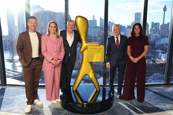 Sports broadcaster Bruce McAvaney (second from right) has had a new award named in his honour, the Bruce McAvaney Award for Most Popular Sports Presenter. He is also nominated for it.