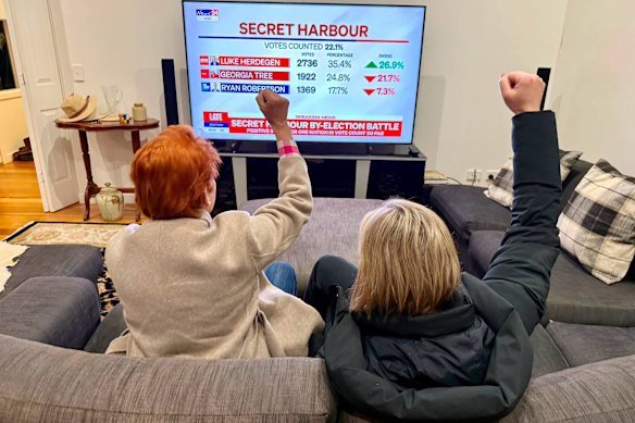 Pauline Hanson celebrates Luke Herdegen taking the lead in Secret Harbour.