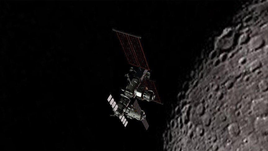 A 3D rendering of the Gateway space station.