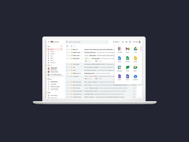 Google Gmail and Workspace displayed on mockup of laptop