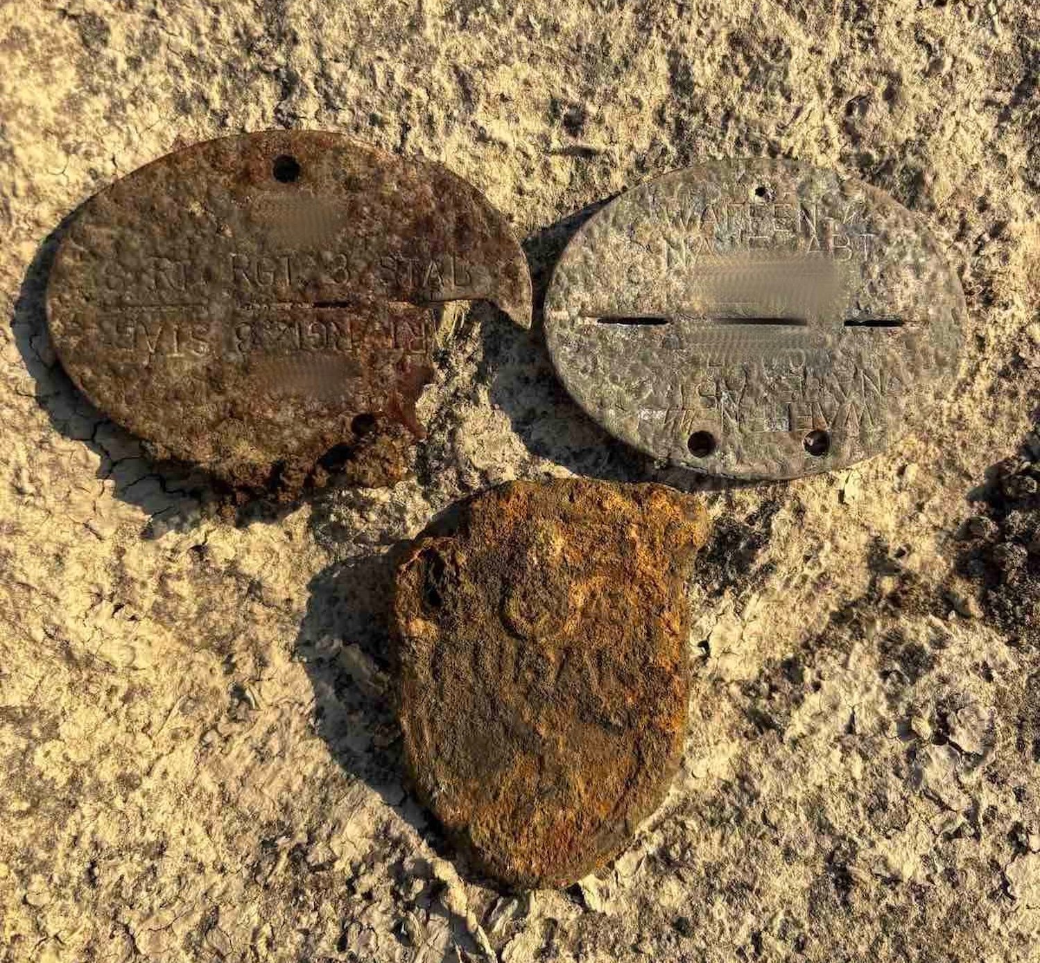 Three corroded German WWII military IDs