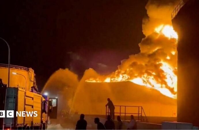 Libya oil refinery fire: Firefighters battle huge blaze after drone attack