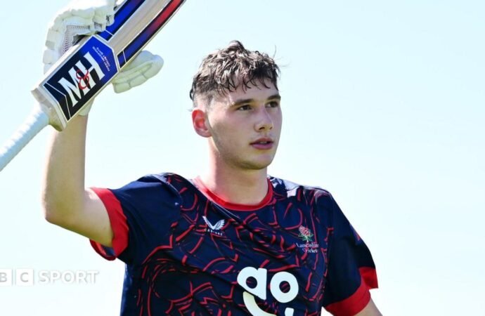 Rocky Flintoff: Teenager hits first professional century for Lancashire against Somerset