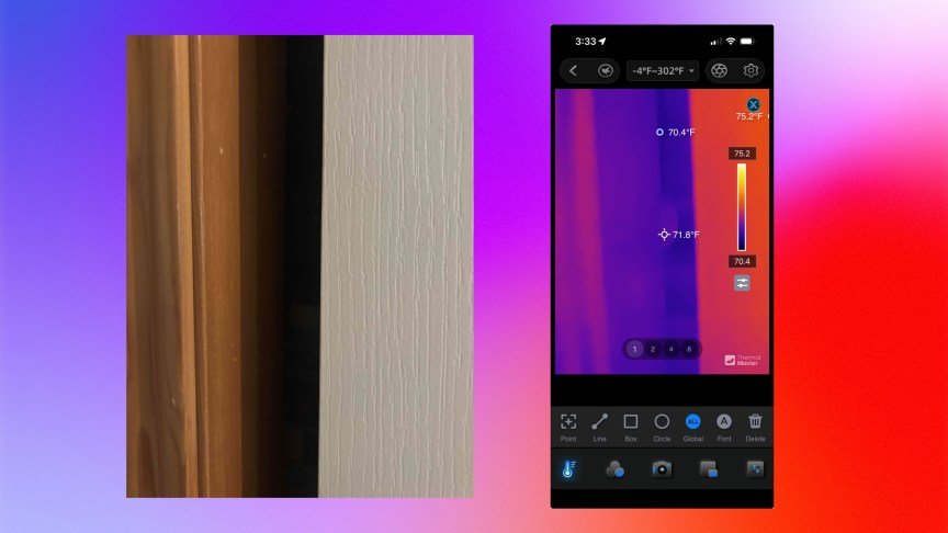 Side by side comparison of camera hidden in closet with thermal detection.