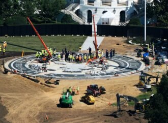 Trump plays White House tour guide to show off work on his helipad and ballroom