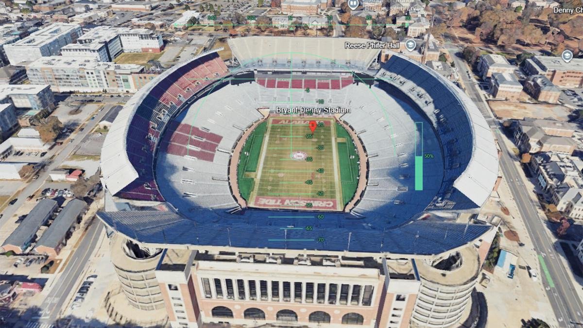 An aerial view of Alabama University's college football stadium.