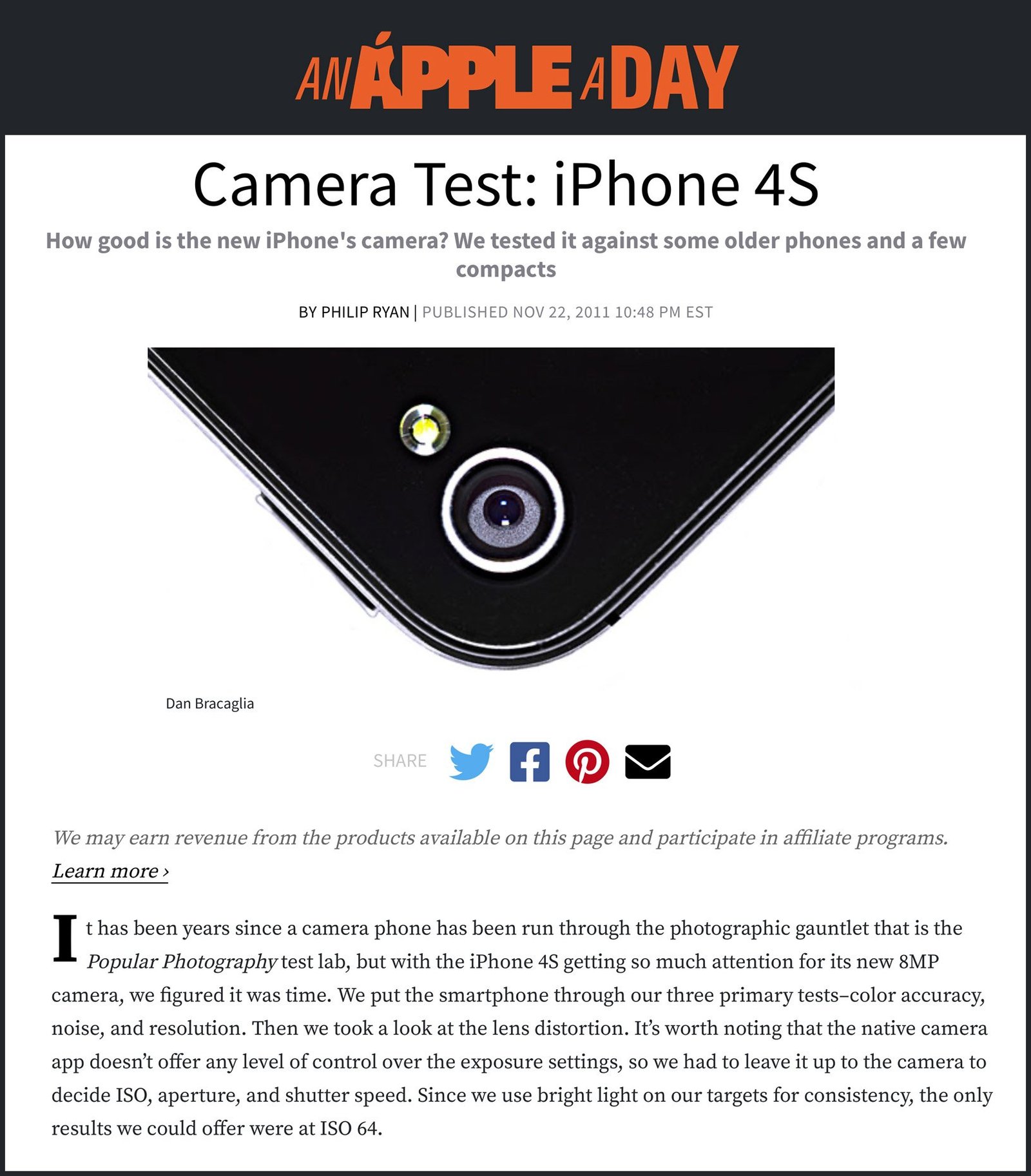 A screen capture of PopPhoto's original iPhone 4S test.