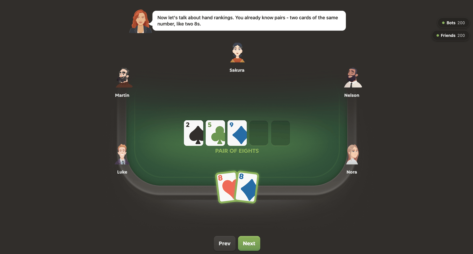 A screenshot of a hand ranking explanation in a lesson on Gambit