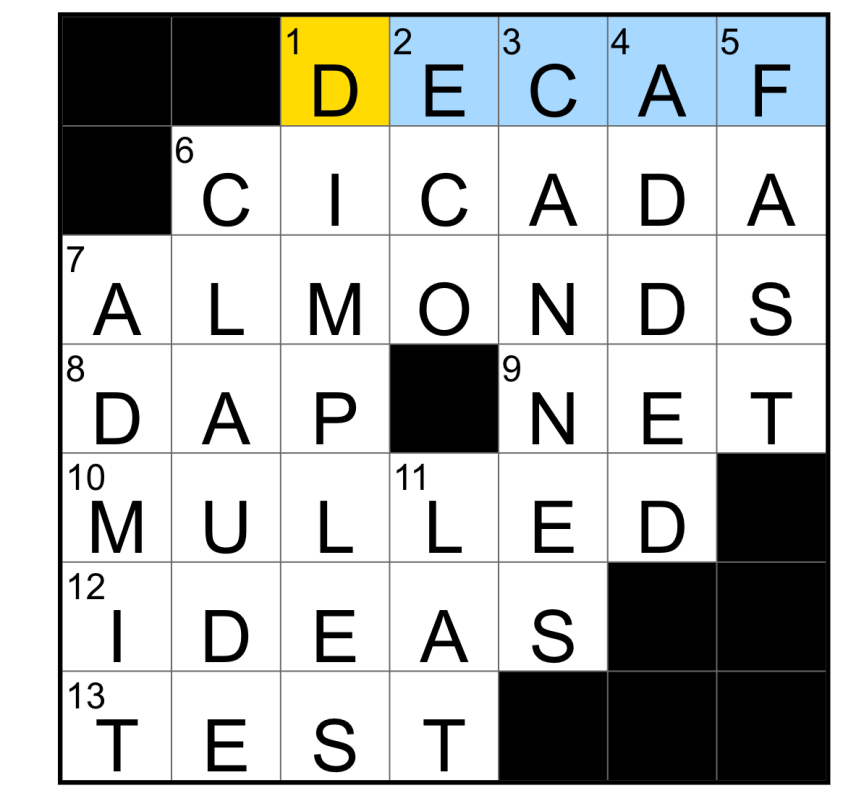 The completed NYT Mini Crossword puzzle for Aug. 1, 2026.