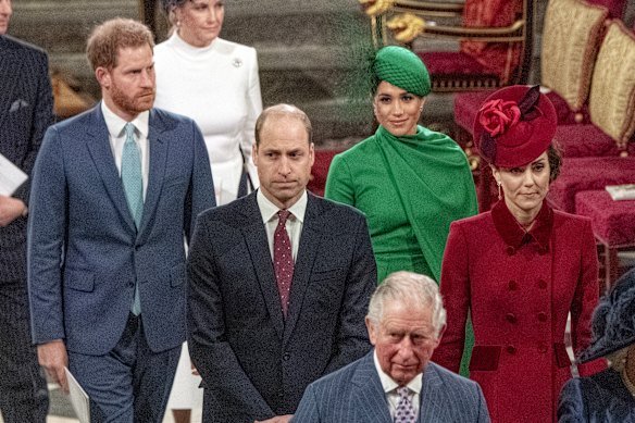 Something in the heir: Harry and Meghan, with King Charles and the Prince and Princess of Wales in early 2020, weeks before announcing they would step down from royal duties.