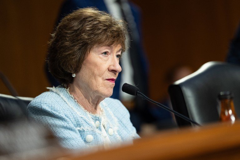 Republican Senator Susan Collins attends a Senate Intelligence Committee hearing on Capitol Hill.